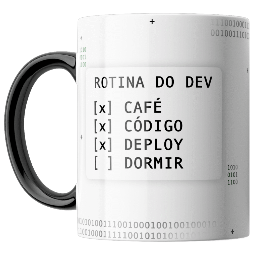 Caneca Rotina do Dev, Café, Código e Deploy Presente Criativo para Programadores
