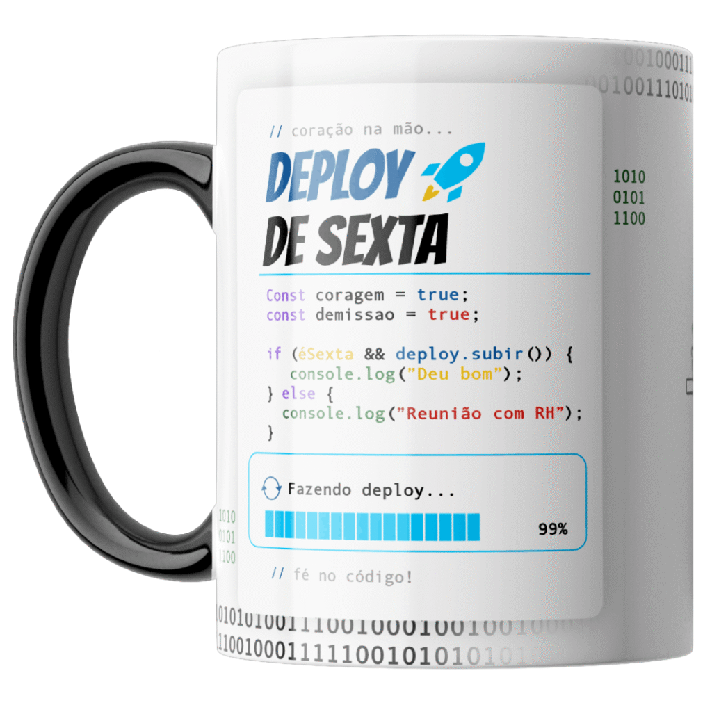 Caneca Deploy de Sexta Dev, Presente Engraçado para Programadores, Desenvolvedores e TI