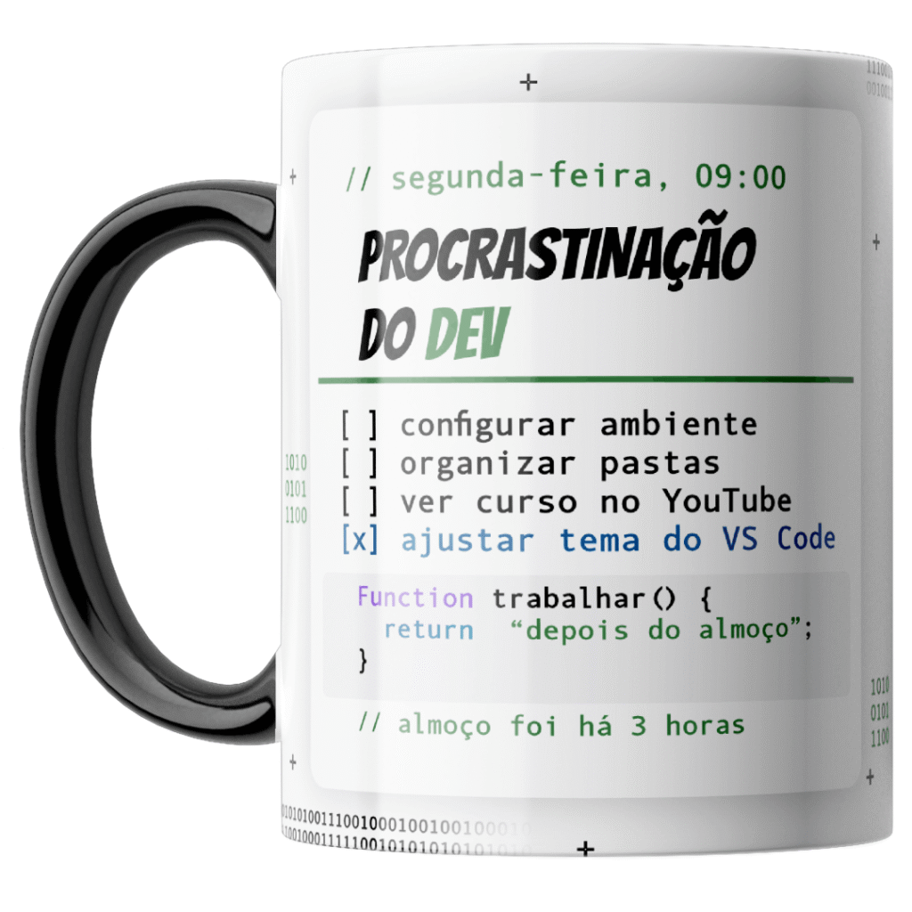 Caneca Procrastinação do Dev, Presente Engraçado para Programadores, Desenvolvedores e TI