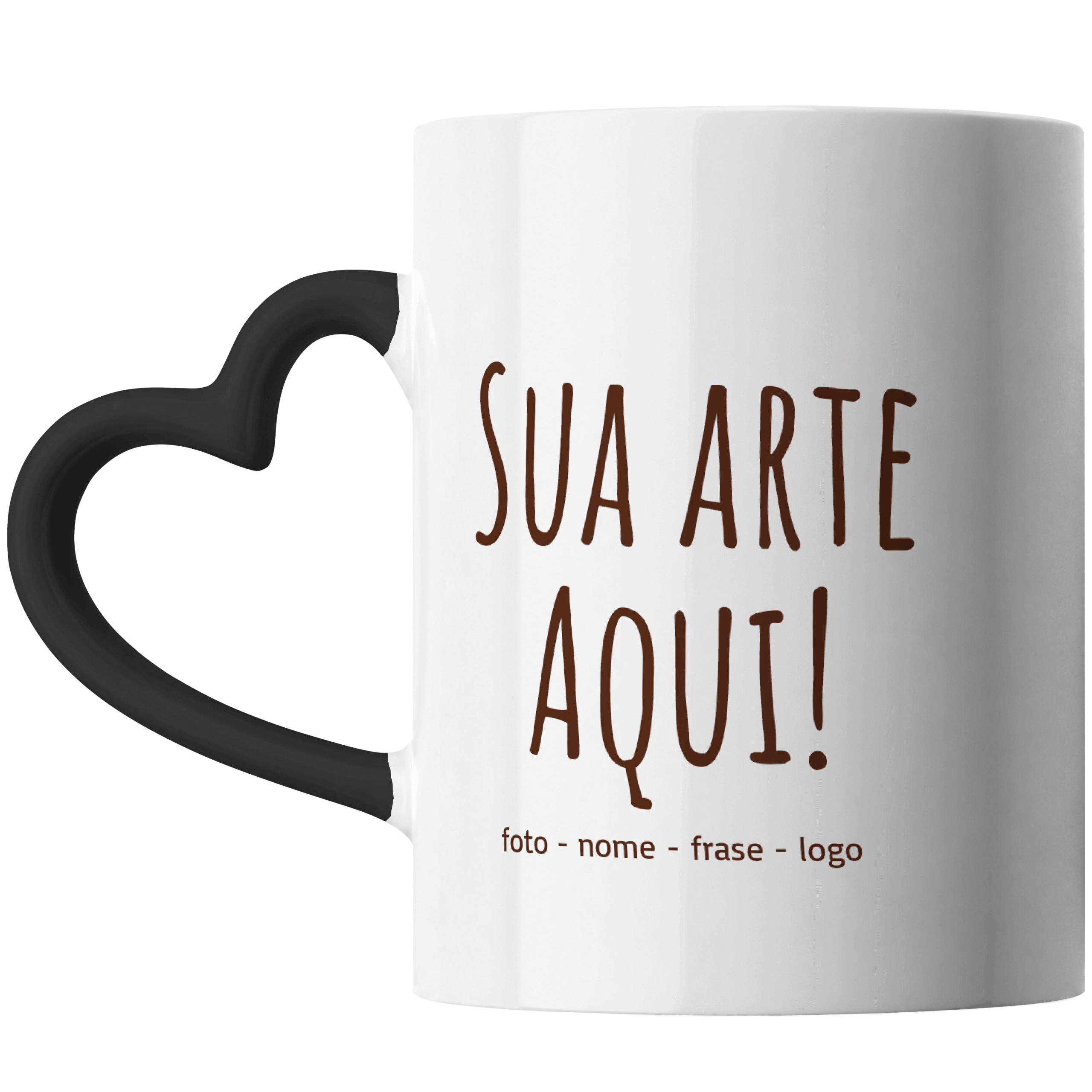 Caneca Personalizada 325ml Alça Coração, Interior Colorido Diversas Cores