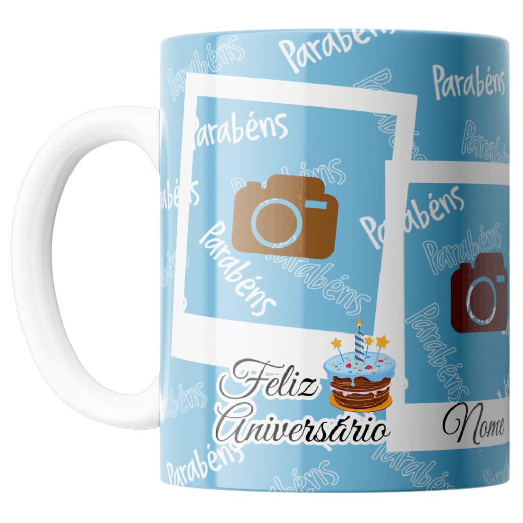 Caneca Dindo Presente Especial de Aniversário com fotos e nome
